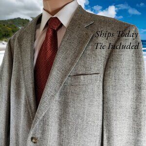 Deansgate Men's 42R Brown Check 100% Silk Blazer Sport Coat & Tie 11055